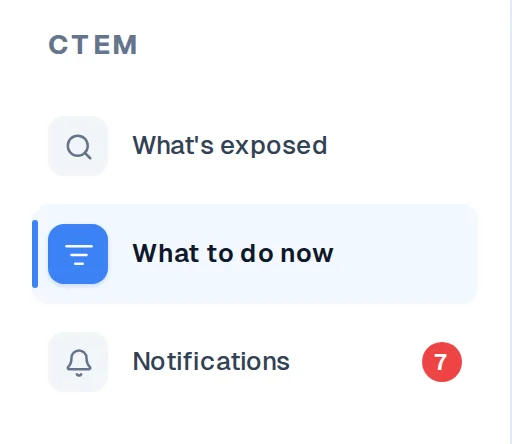 The navigation, listing the three entry points What's Exposed, What to Do Now, and Notifications, with an unread count on Notifications